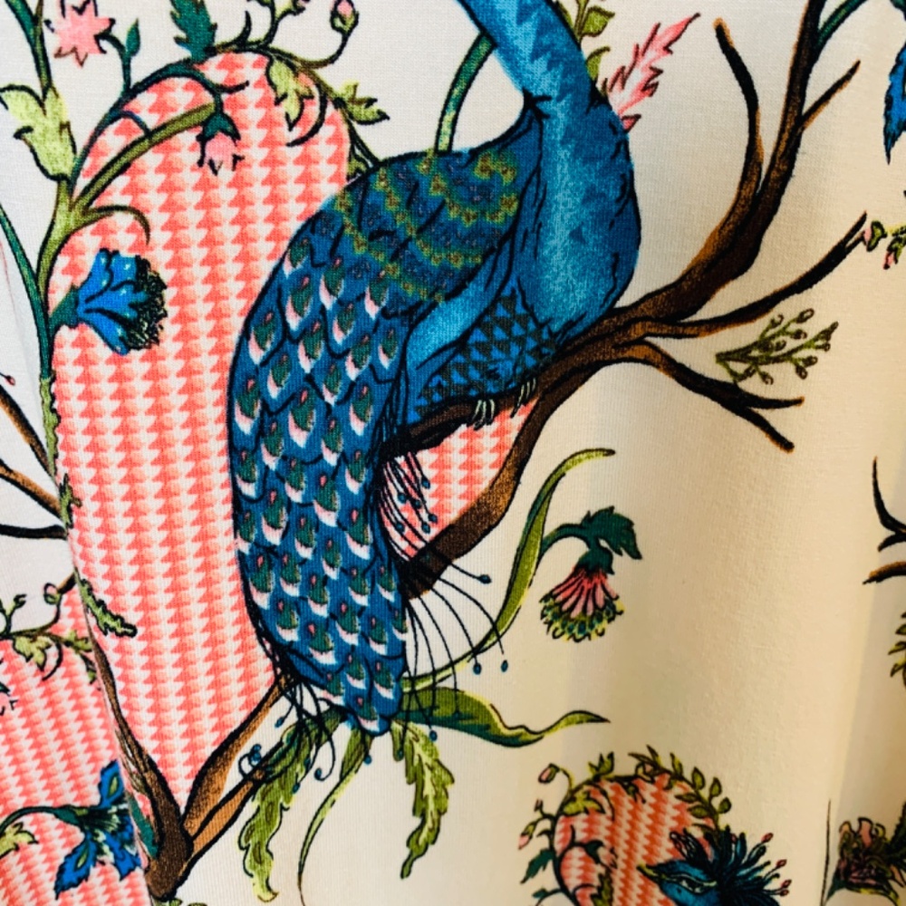 JM Collection Top Womens 2X Peacock Floral Print Shirt Stretchy Whimsical Artsy - Picture 7 of 13